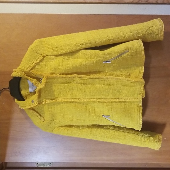 Carolina Belle Montreal Yellow Tweed Fringe Moto Jacket - Picture 3 of 6